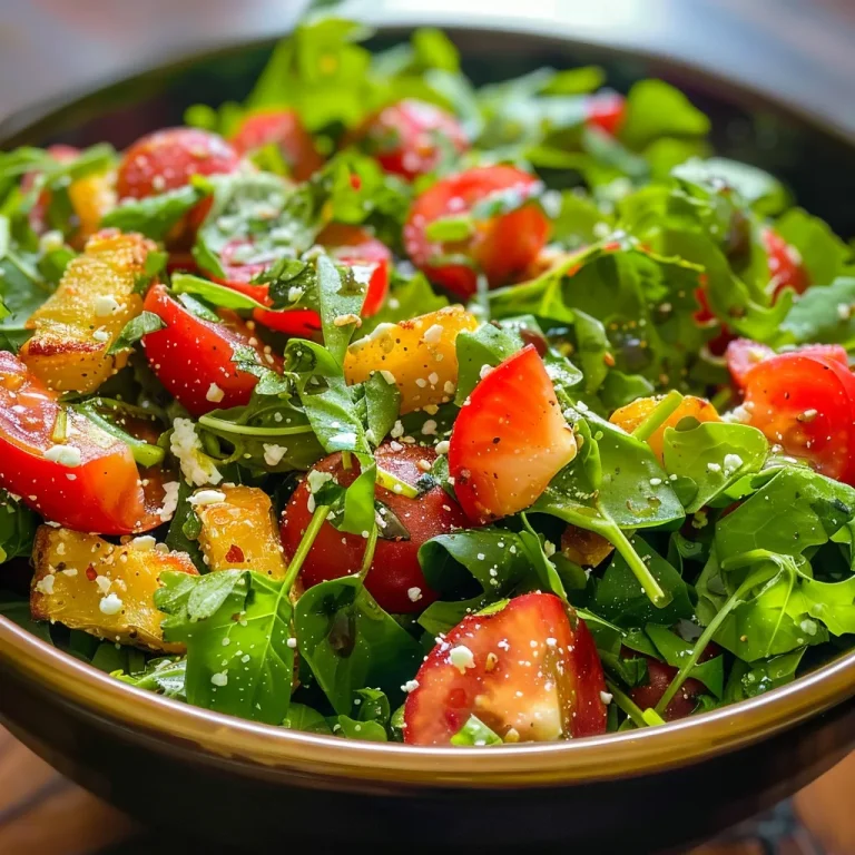 Salada verde com morangos frescos em um prato, vista lateral.