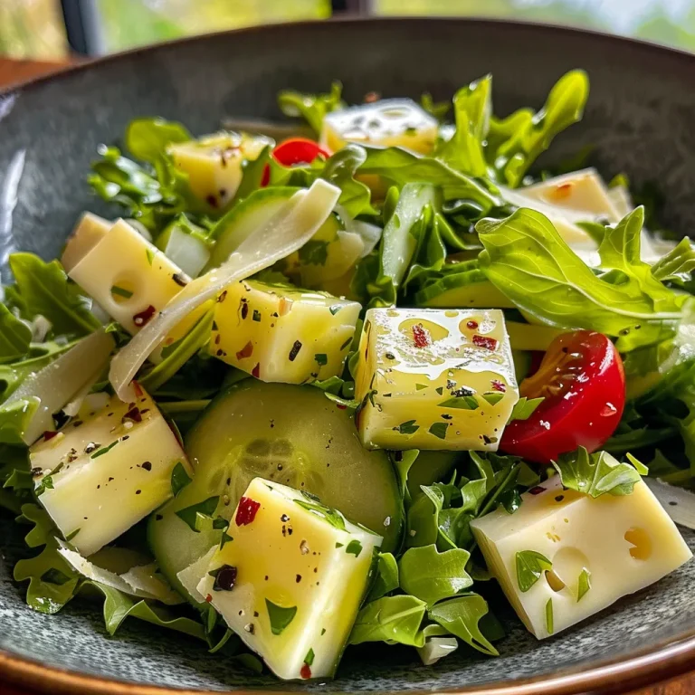 Close-up of a green salad with cheese, apple slices, and walnuts.