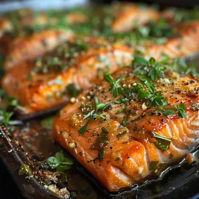 Salmão assado com crosta de ervas, mostrando a textura suculenta.