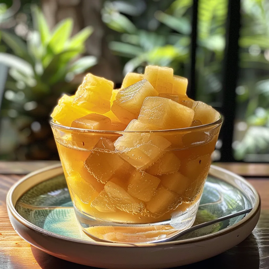 Side view of a chilled pineapple and mint juice served in a transparent glass.