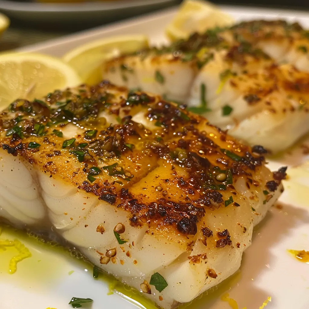 Close de tilápia grelhada com um toque de alcaparras e limão.