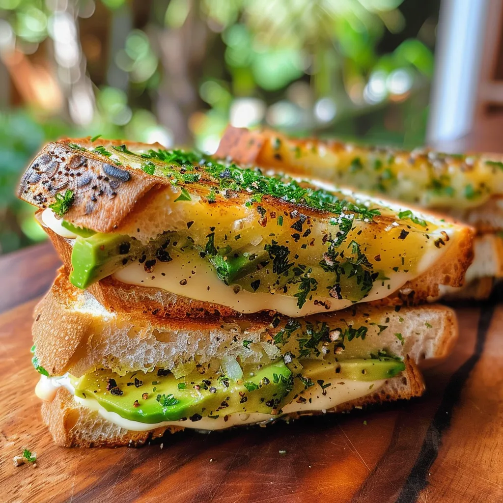 Side view of Torrada de Abacate com Queijo Cottage, showcasing its creamy texture and vibrant colors.