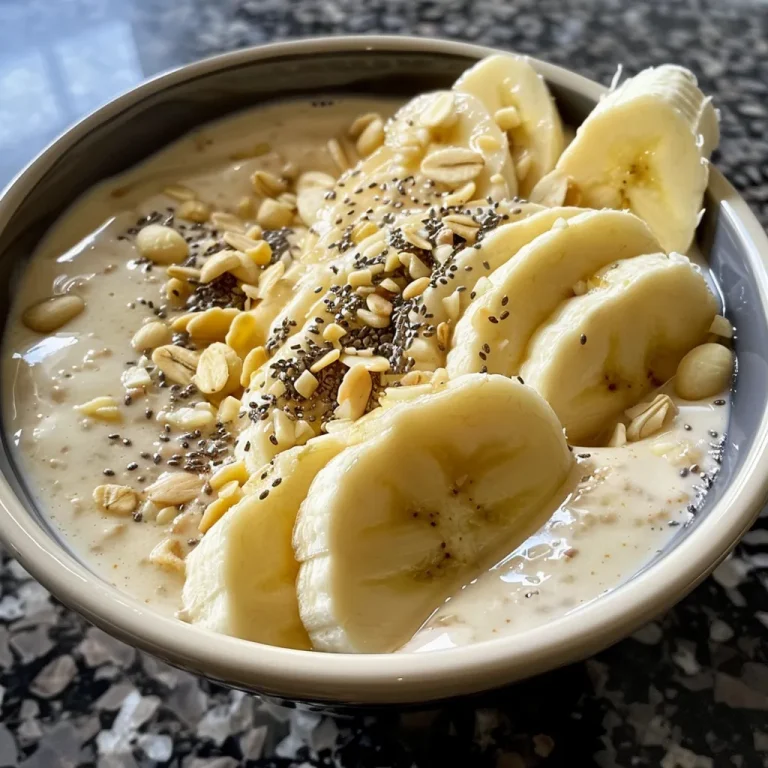 Close-up view of a smoothie made with bananas and oats in a glass.