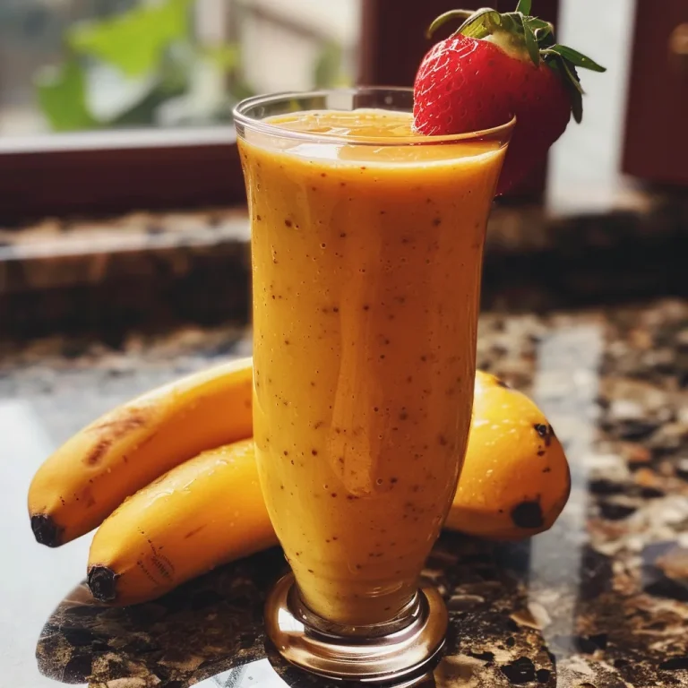 Vitamina de banana e morango em um copo, com aveia visível.