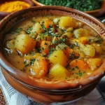Close-up view of a colorful dish of cuscuz com legumes, showcasing vibrant vegetables.