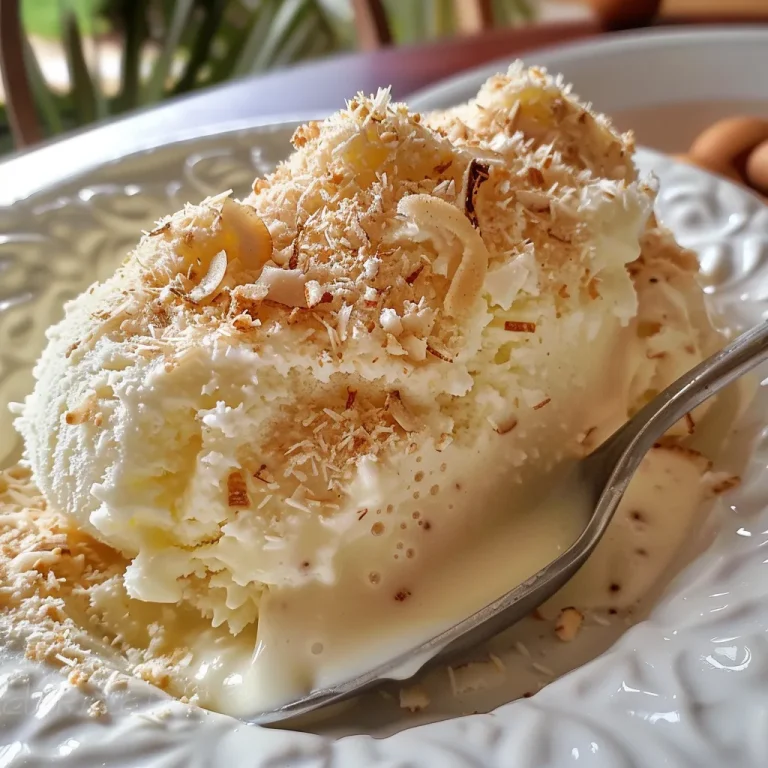 Descubra o Delicioso Bolo Gelado de Coco que Vai Encantar Seu Paladar! Bolo Gelado de Coco cremosa na travessa, com camadas visíveis e cobertura de coco.