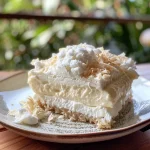 Fatias de Bolo Gelado de Coco e Leite Condensado em uma mesa.