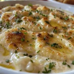 Close-up view of a creamy spaghetti dish with yogurt sauce.