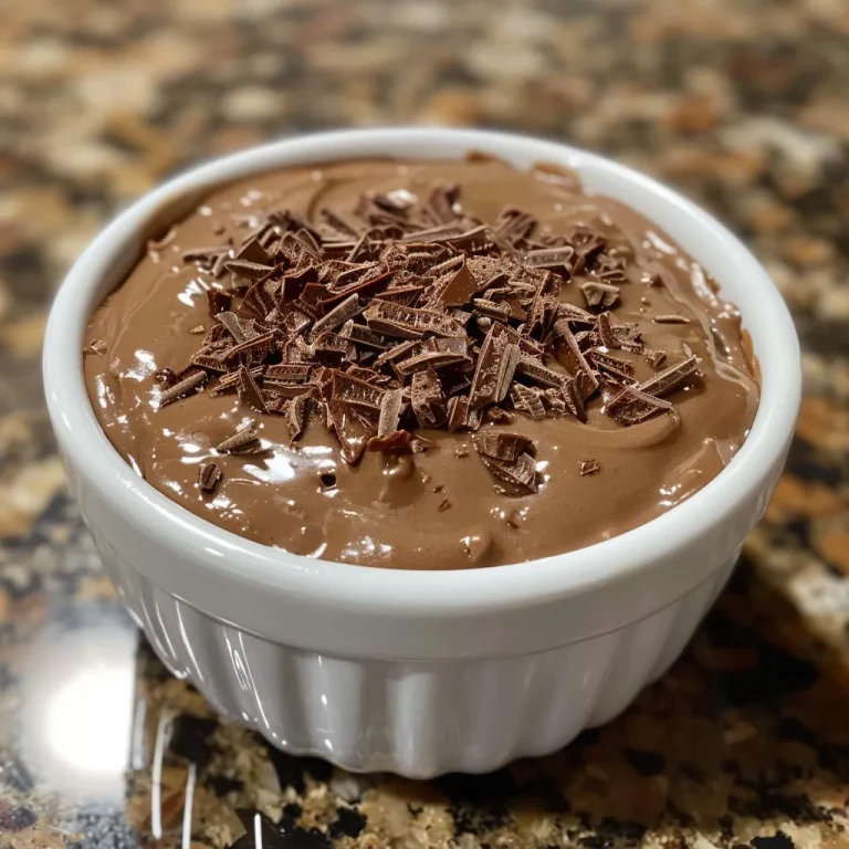 Pudim Cremoso De Chocolate em um prato branco, com textura suave e brilhante.