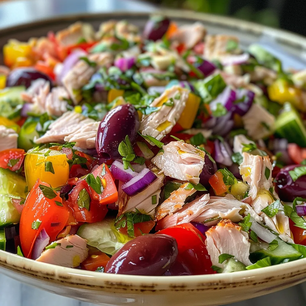 Colorful dish featuring tuna salad with lettuce, tomatoes, and onions.