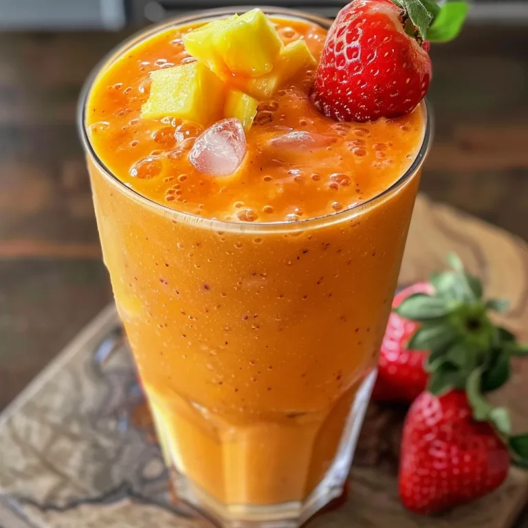 Refresque seu Dia com um Smoothie Tropical Irresist vel! Um copo de smoothie tropical, colorido e espesso, com frutas visíveis.