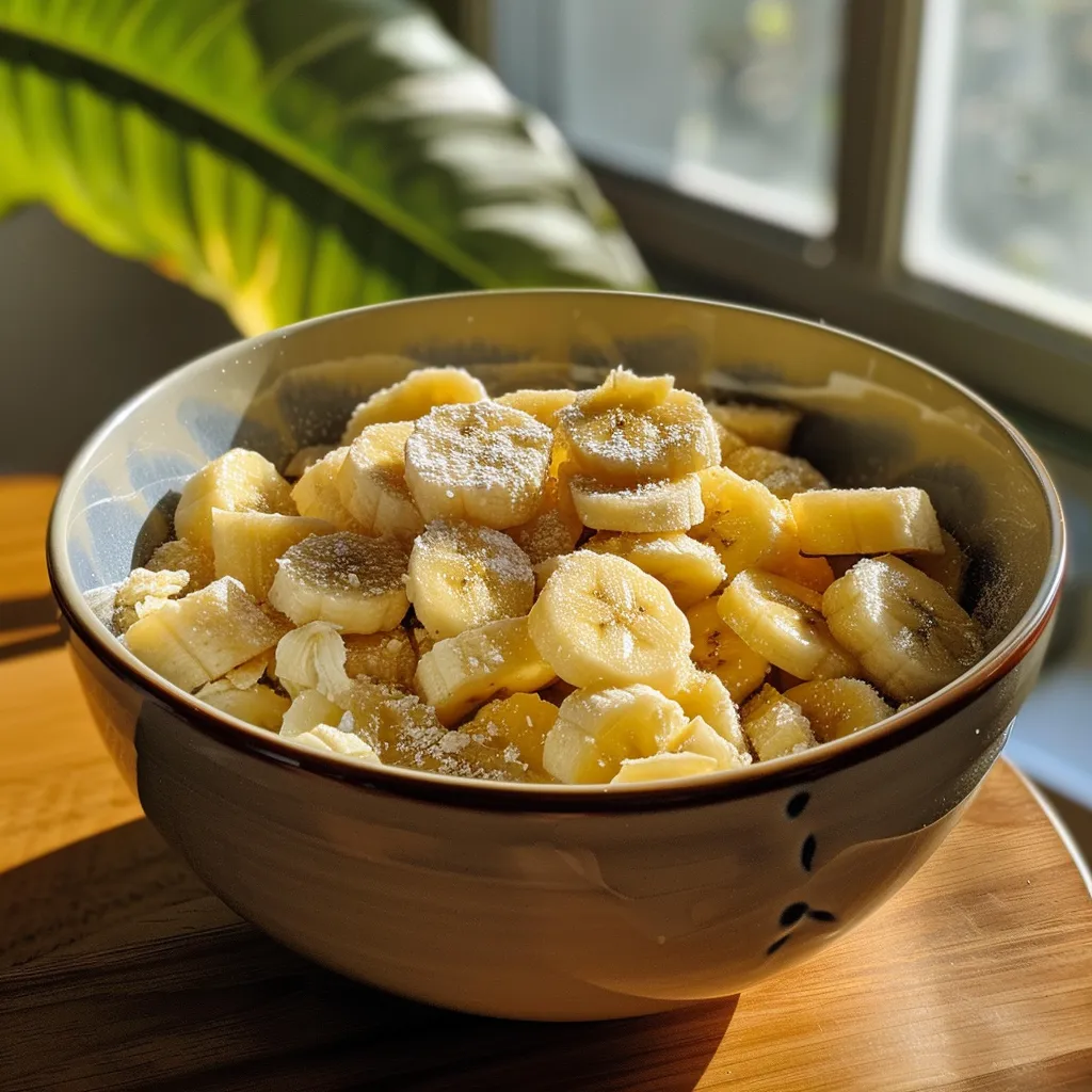 Side view of a nutritious banana and peanut butter drink with ice and cinnamon.