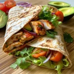 Wraps de frango ao BBQ com recheio suculento e colorido.