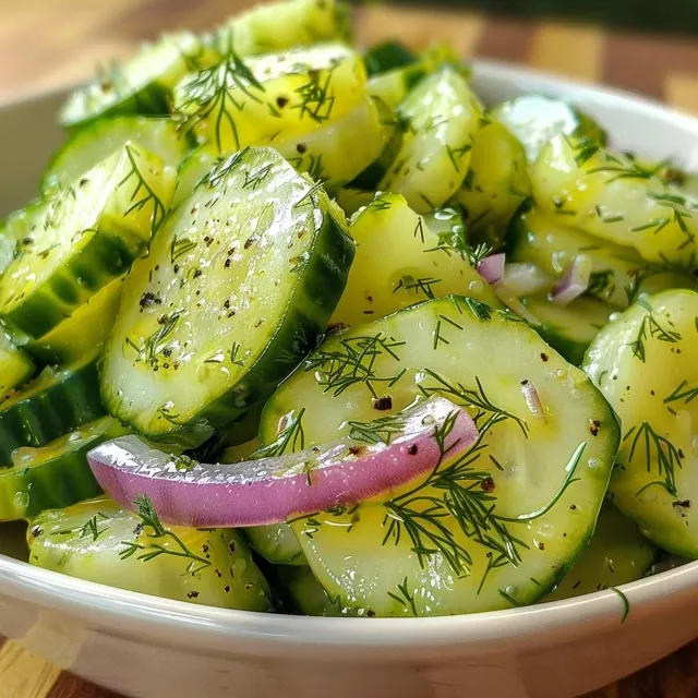 Refresc ncia e Sabor: Salada de Pepino com Dill para Brilhar na Sua Mesa Salada de pepino com dill em uma tigela, com ingredientes frescos visíveis.