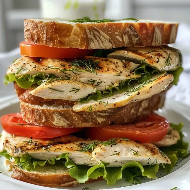 Descubra o Sabor dos Sandu ches de Frango com Dill que V o Encantar seu Paladar! Um sanduíche de frango com dill, mostrando frango suculento e ingredientes frescos.
