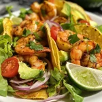 Close-up of Taco Shrimp Lettuce Boats, showcasing shrimp, lettuce, and colorful toppings.