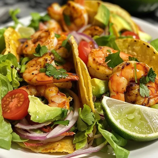 Barquinhos de Alface com Camar o: Uma Viagem de Sabores que Encanta Close-up of Taco Shrimp Lettuce Boats, showcasing shrimp, lettuce, and colorful toppings.