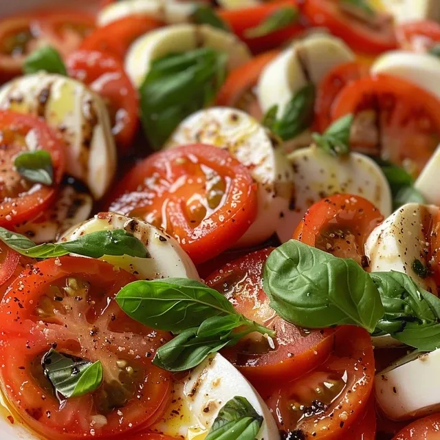 Refresque Seu Ver o com Esta Salada de Tomate e Manjeric o Irresist vel! Close-up de uma salada fresca de tomate e manjericão com ingredientes vibrantes.