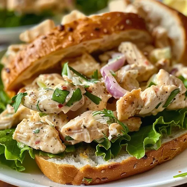 Sandu ches de Salada de Frango: Uma Explos o de Sabor e Criatividade! Um sanduíche de salada de frango em um pão crocante, com recheio suculento visível.