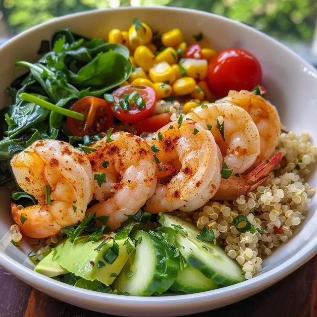 Camar o ao Alho e Lim o: Uma Explos o de Sabores em um Prato nico Tigela de quinoa com camarão, limão e espinafre, vista lateral.