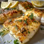 Close-up of golden brown lemon butter fish bites served on a plate.