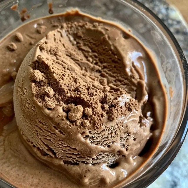 Vista lateral de um café gelado Mocha, com espuma e canela em pó.