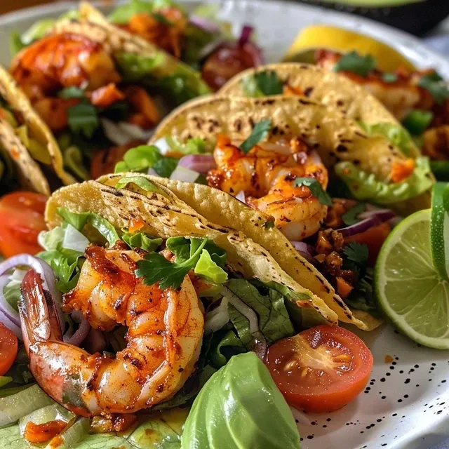 Side view of vibrant Shrimp Lettuce Boats filled with fresh ingredients on a plate.