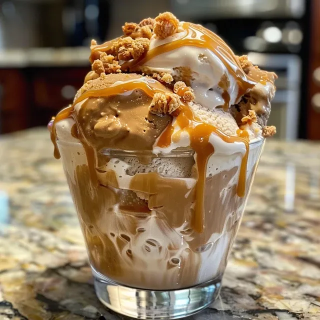 Side angle of a refreshing iced coffee made with almond milk and honey.