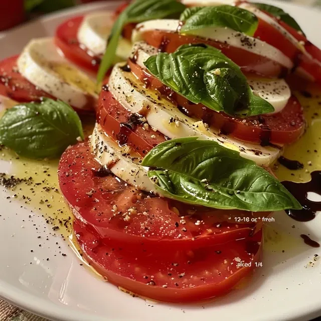 Imagem lateral de uma salada Caprese fresca com tomates, queijo e manjericão.