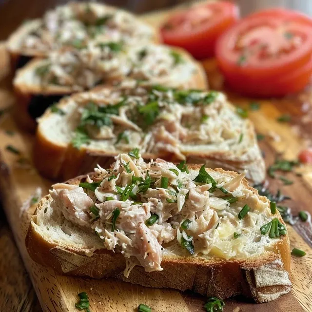 Close-up de um sanduíche de atum com queijo derretido e tomates fatiados.