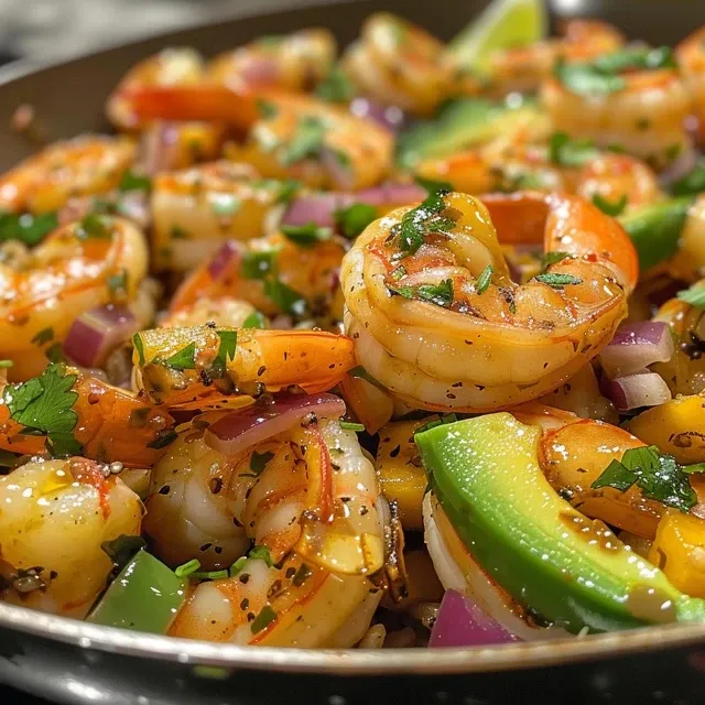 Receita de tigelas com camarões grelhados sobre arroz, abacate e molho picante.
