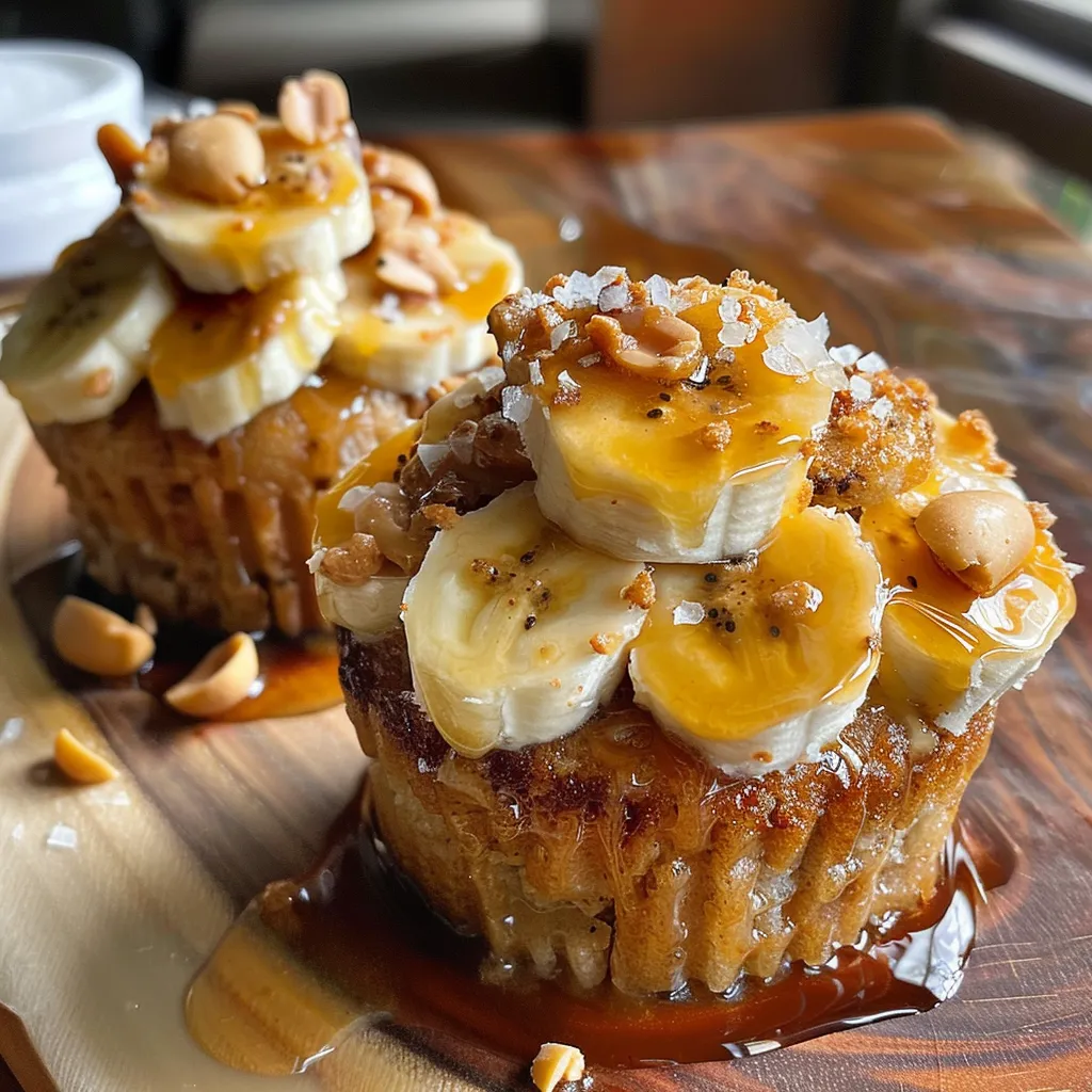 Side view of delicious Bolinhos de Banana com Manteiga de Amendoim Congelados on a colorful dish.