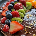 Copinhos de chocolate recheados com frutas frescas.