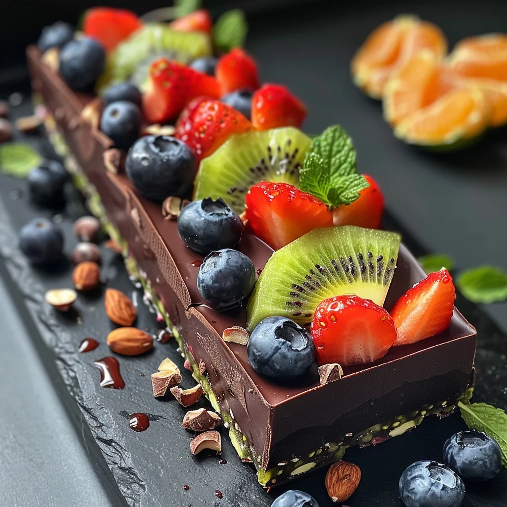 Deliciosos mini copos de chocolate com morangos, blueberries e kiwi.
