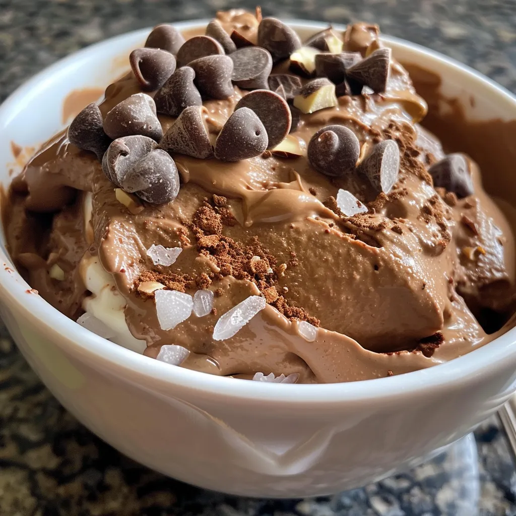Side view of delicious chocolate frozen yogurt with a glossy texture.