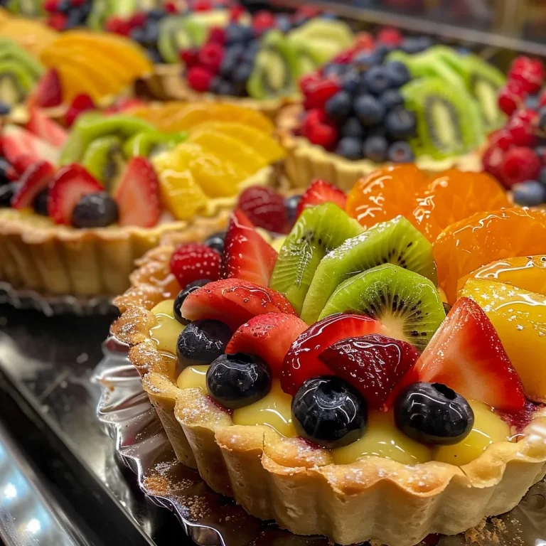 Mini Tortas de Frutas: Del cias que Encantam e Alegram Sua Mesa Close-up of colorful mini tortas de frutas with a buttery crust and fresh fruit toppings.
