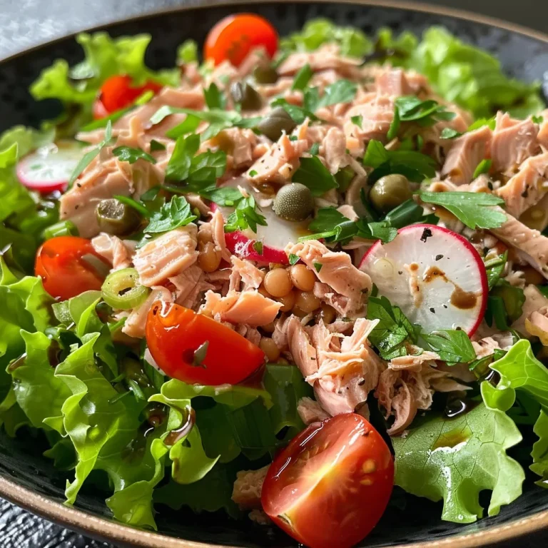 Descubra a Salada de Atum e Lentilhas que Vai Encantar Seu Paladar! Salada de atum e lentilhas em uma tigela, com ingredientes frescos visíveis.