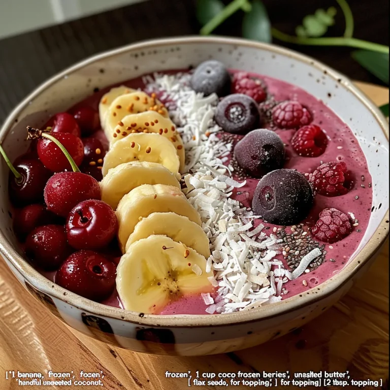 Bowl de smoothie de coco com frutas vermelhas, vista lateral.