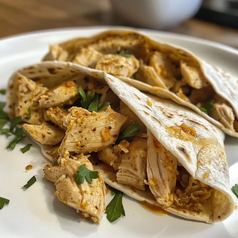 Close-up of cheesy garlic chicken wraps filled with shredded chicken and melted cheese.