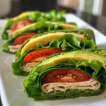 Wrap de peru e espinafre com ingredientes frescos, vista lateral.