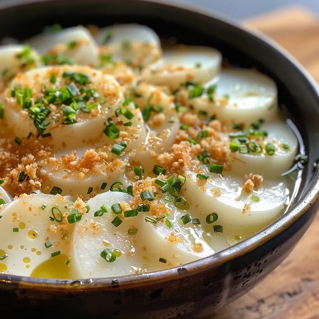 ['Prato de Ajoblanco com atum e azeite de manjericão em close.', 'Ajoblanco decorado com fatias de atum e manjericão fresco.', 'Close de Ajoblanco, atum e azeite, com ingredientes visíveis.', 'Detalhe do Ajoblanco com atum e toque de manjericão.']