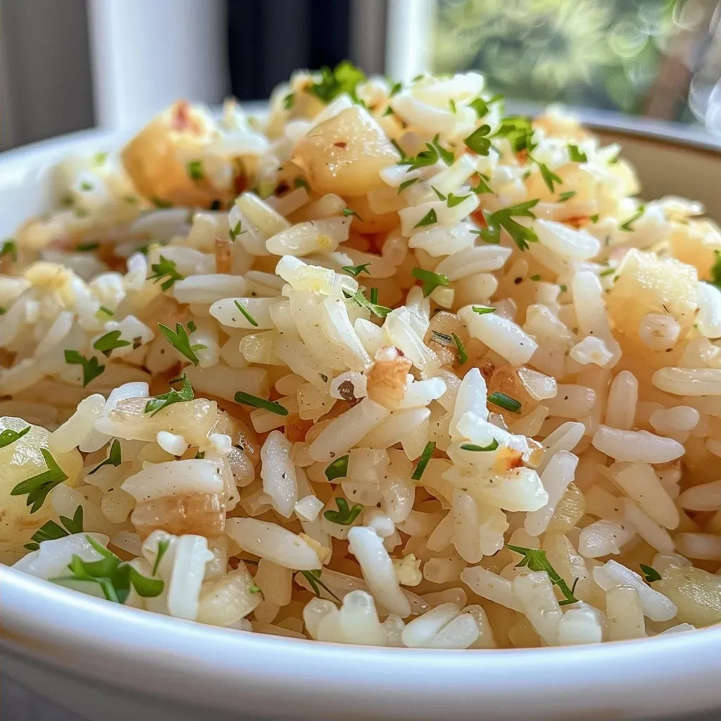 ['Prato de arroz com coco suculento e apetitoso.', 'Close de um prato de arroz com coco decorado.', 'Porção de arroz com coco apresentada de lado.', 'Arroz com coco servido em um prato branco.']
