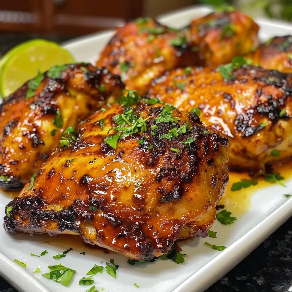['Asinhas de frango suculentas cobertas com molho de mel e alho.', 'Prato de asinhas de frango ao molho de mel e alho em close-up.', 'Asinhas de frango com aparência dourada e molhadinha, prontas para servir.', 'Porção de asinhas de frango ao mel, com alho e temperos.']