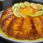 ['Bolo de limão em fatias, com cobertura brilhante.', 'Fatia de bolo de limão, mostrando sua textura fofa.', 'Vista lateral de um bolo de limão decorado com raspas.', 'Bolo de limão servido em um prato, com limões ao fundo.']