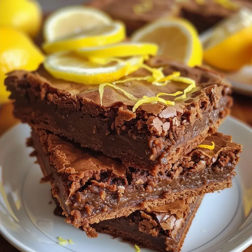['Brownies de limão suculentos com cobertura cremosa.', 'Close-up de brownies de limão com cobertura de cream cheese.', 'Deliciosos brownies de limão com uma textura macia e sabor vibrante.', 'Fatias de brownies de limão decoradas com raspas de limão.']