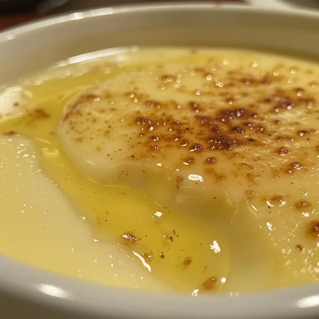 ['Creme de milho cremoso, servido em um recipiente.', 'Close-up de um prato de creme de milho decorado.', 'Porção de creme de milho com textura suave e sedosa.', 'Creme de milho em uma tigela, exibindo ingredientes frescos.']