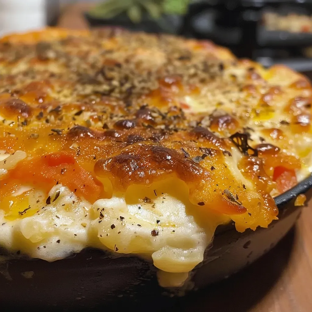 ['Prato de esparguete cremoso com grão de bico, close-up.', 'Esparguete cremoso com grão de bico e ingredientes frescos.', 'Detalhe de uma porção de esparguete cremoso com grão de bico.', 'Close de esparguete cremoso acompanhando grão de bico e ervas.']
