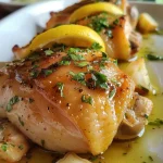 ['Peitos de frango grelhados com limão e alho.', 'Frango ao limão com alho em um prato.', 'Close de frango temperado com alho e limão.', 'Prato de frango ao limão e alho com guarnição de salsa.']