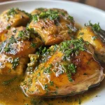 ['Prato de frango ao molho de ervas frescas com temperos visíveis.', 'Filés de frango suculentos cobertos por molho de ervas verdes.', 'Frango ao molho de ervas frescas disposto em um prato.', 'Close-up de filé de frango ao molho de ervas com ingredientes frescos.']