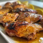 ['Frango com maracujá em um prato, com molho suculento e cenouras.', 'Close-up de frango grelhado com molho de maracujá e ingredientes frescos ao redor.', 'Peitos de frango cobertos com molho de maracujá, servidos com cenouras.', 'Prato colorido de frango com maracujá, destacando a textura do molho.']